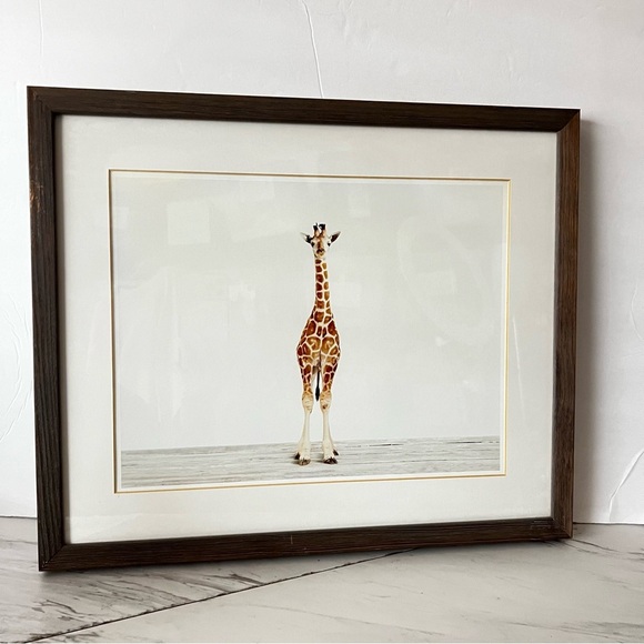 Restoration Hardware Baby Animal Portrait Giraffe Weathered Grey Frame Brown HR - Picture 1 of 15
